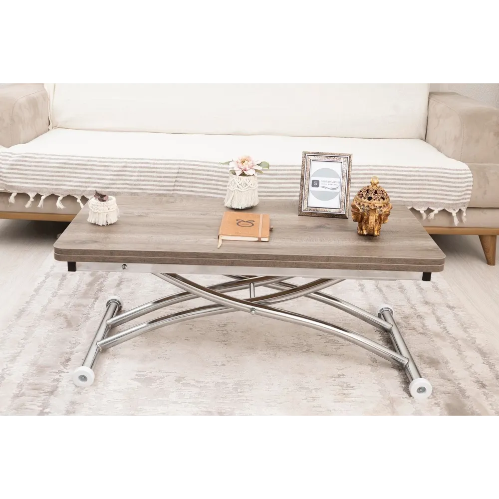 Mini Juppo Dışa K Akıllı Sehpa Üst Tabla Mdf Hattuşa Oval Köşe Alt Ayak Krom Kaplama