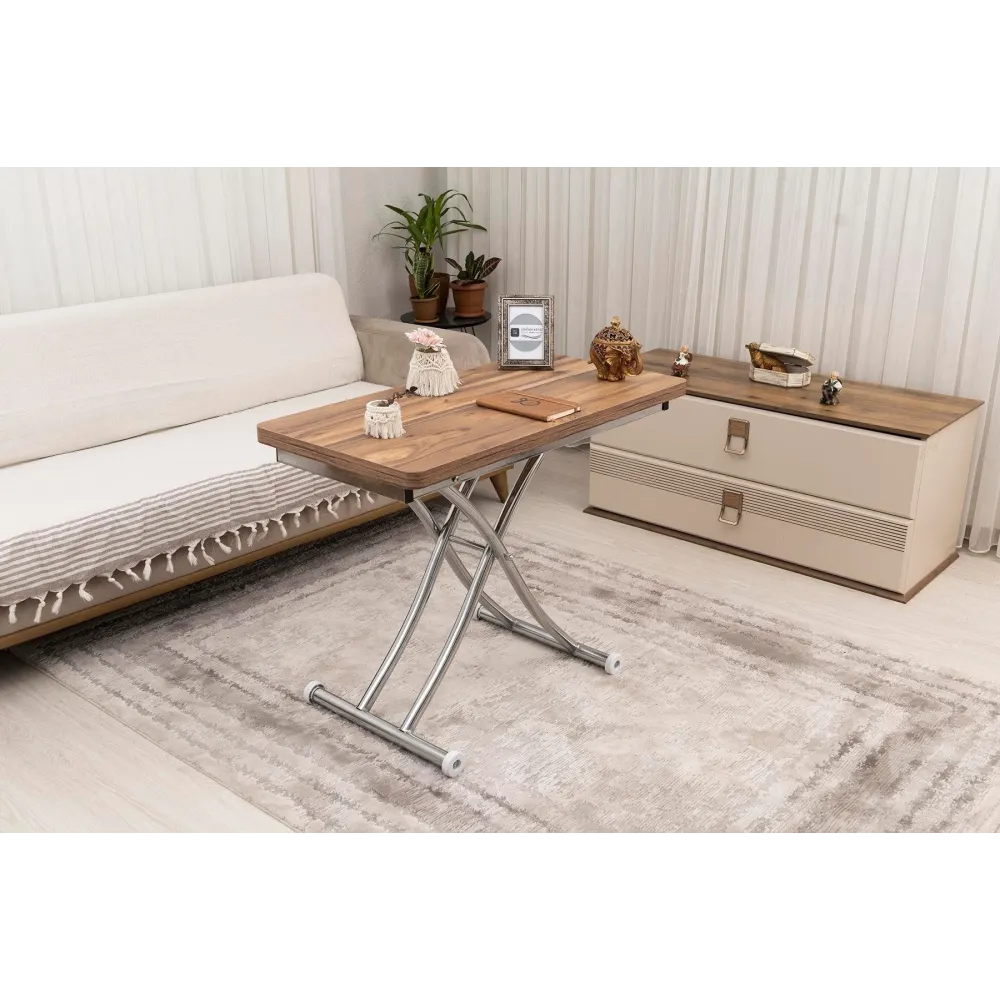 Mini Juppo İçe K Akıllı Sehpa Üst Tabla Mdf Urartu Oval Köşe Alt Ayak Krom Kaplama