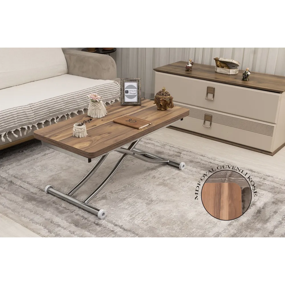 Mini Juppo İçe K Akıllı Sehpa Üst Tabla Mdf Urartu Oval Köşe Alt Ayak Krom Kaplama