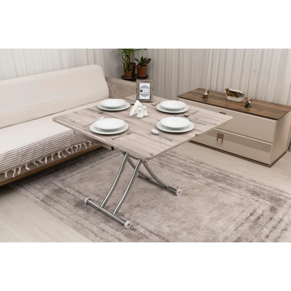 Mini Juppo İçe K Akıllı Sehpa Üst Tabla Mdf Floransa Oval Köşe Alt Ayak Krom Kaplama