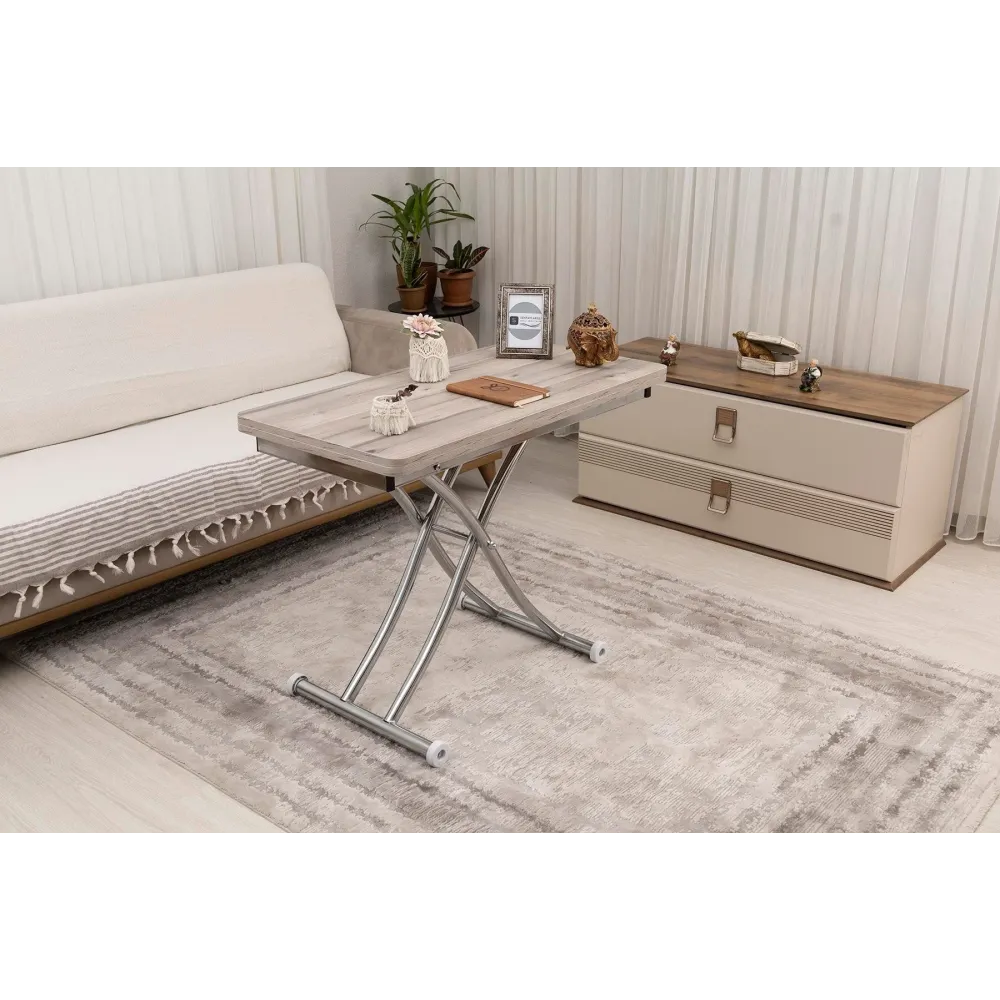 Mini Juppo İçe K Akıllı Sehpa Üst Tabla Mdf Floransa Oval Köşe Alt Ayak Krom Kaplama