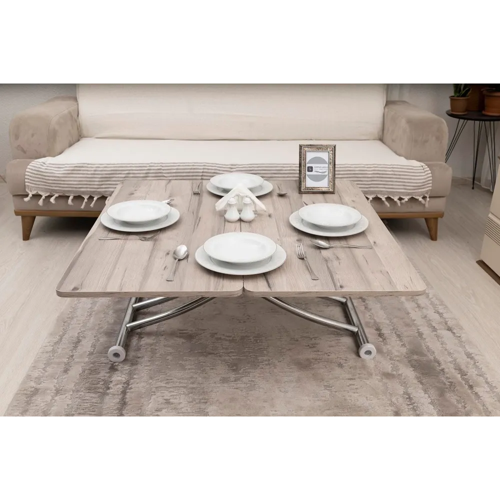 Mini Juppo İçe K Akıllı Sehpa Üst Tabla Mdf Floransa Oval Köşe Alt Ayak Krom Kaplama