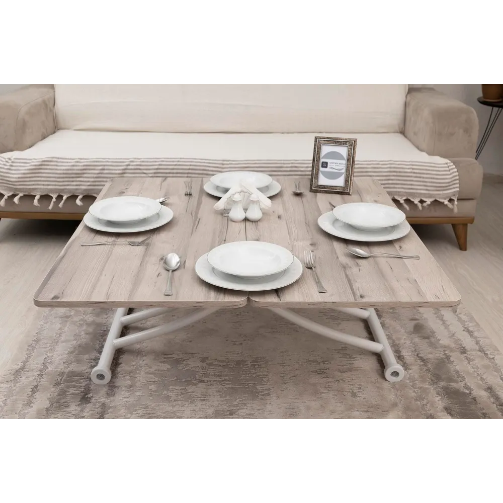 Mini Juppo İçe K Akıllı Sehpa Üst Tabla Mdf Floransa Oval Köşe Alt Ayak Beyaz Renk