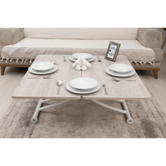 Mini Juppo İçe K Akıllı Sehpa Üst Tabla Mdf Lizbon Oval Köşe Alt Ayak Beyaz Renk