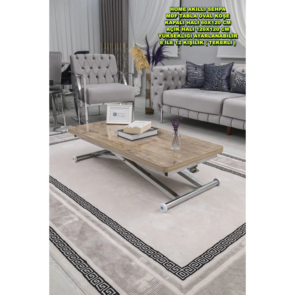 Home Üst Tabla Mdf Antiklayt Oval Köşe Alt Ayak Krom Kaplama