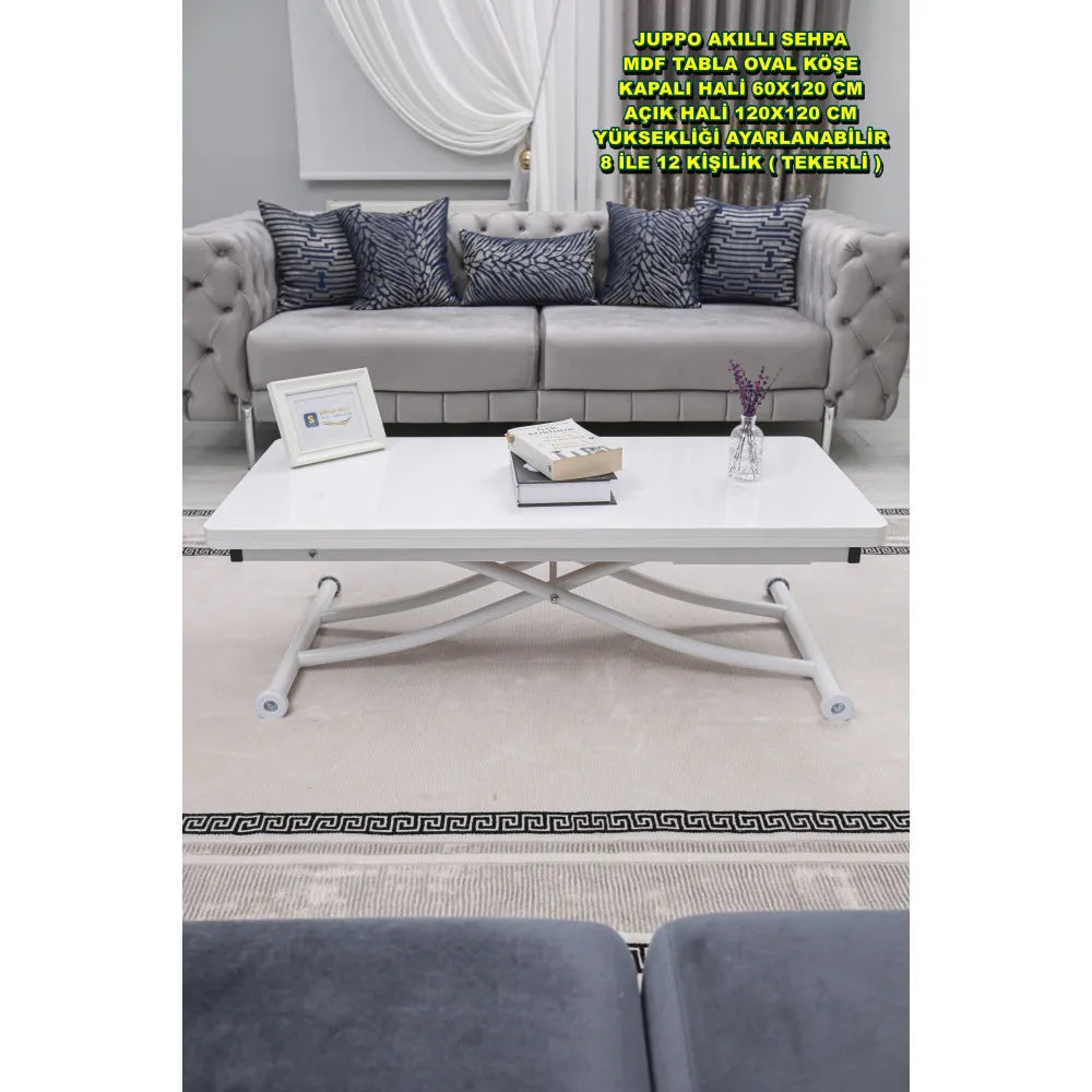 Juppo Üst Tabla Mdf Beyaz Oval Köşe Alt Ayak Yuvarlak Beyaz İçe Kıvrım