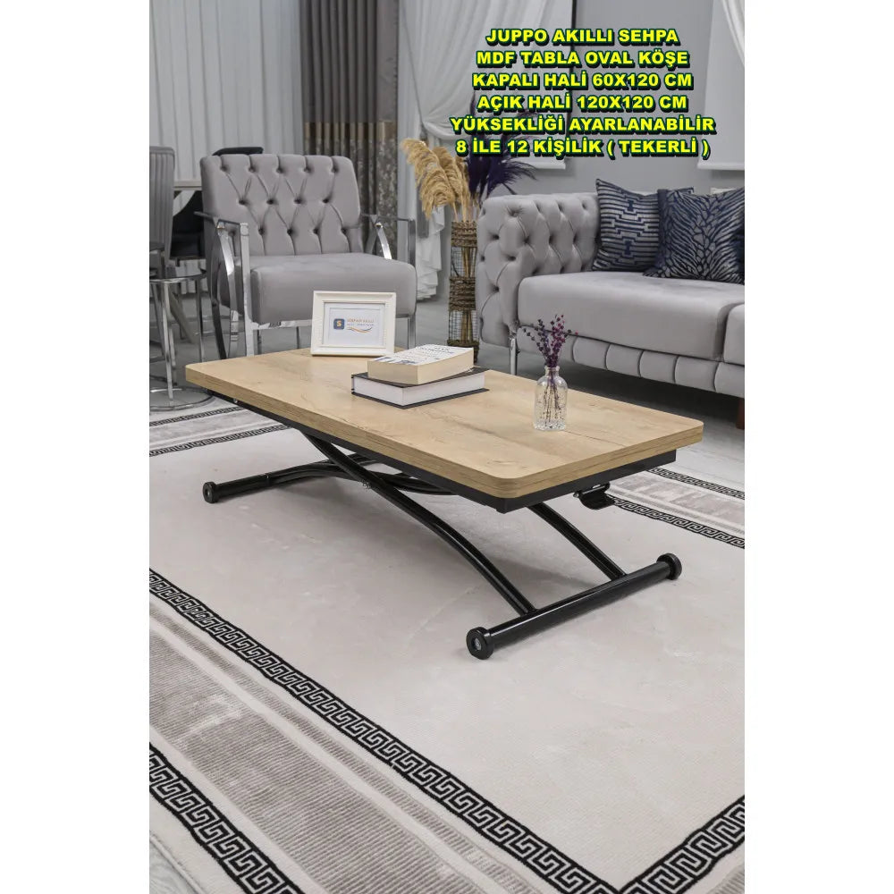 Juppo Üst Tabla Mdf Veli Meşe Oval Köşe Alt Ayak Yuvarlak Siyah Dışa Kıvrım