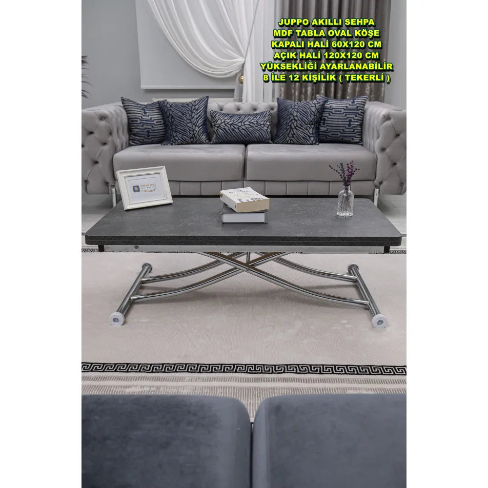 Juppo Üst Tabla Mdf Frezeli Antrasit Oval Köşe Alt Ayak Yuvarlak Krom Kaplama İçe Kıvrım