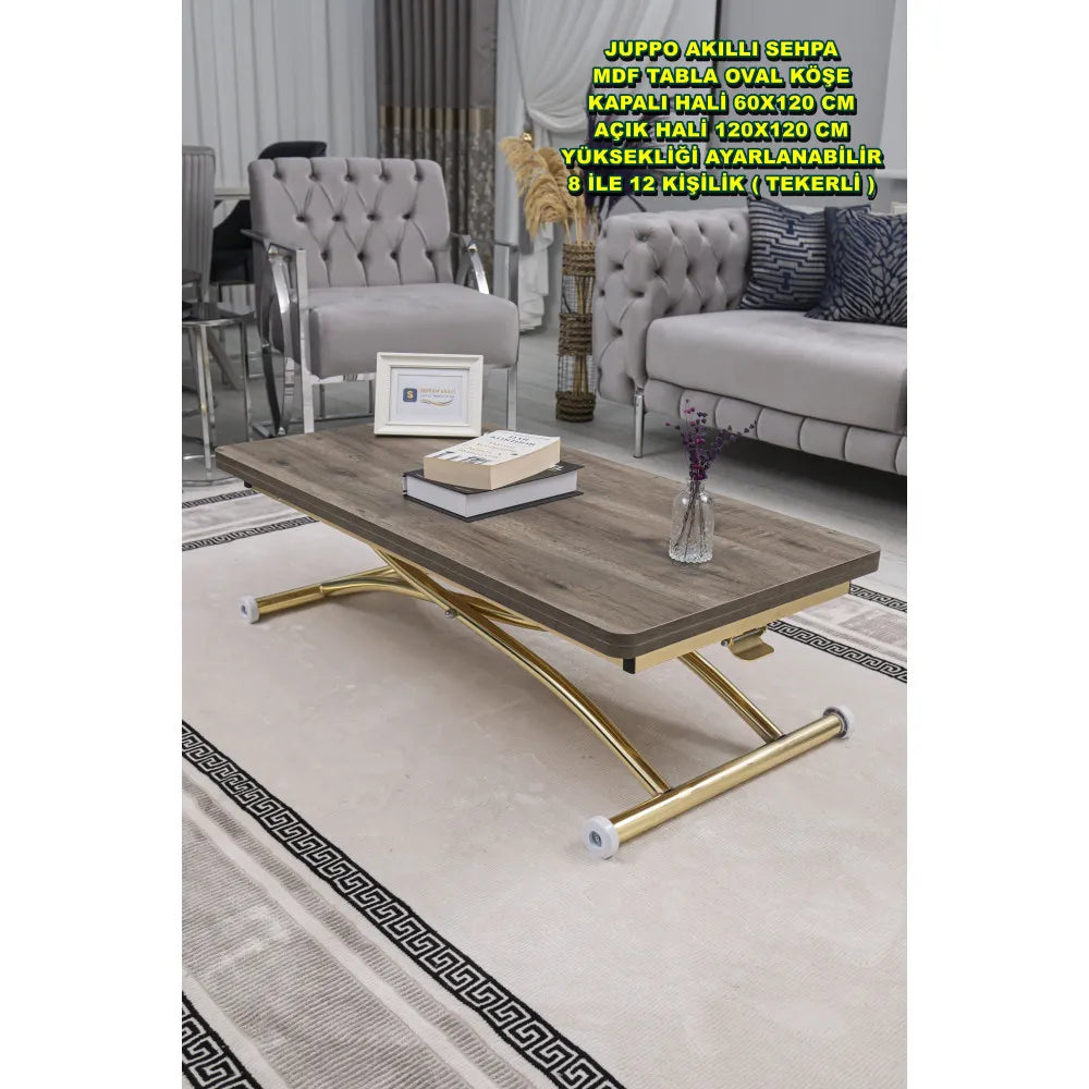 Juppo Üst Tabla Mdf Hattuşa Oval Köşe Alt Ayak Yuvarlak Gold Kaplama Dışa Kıvrım