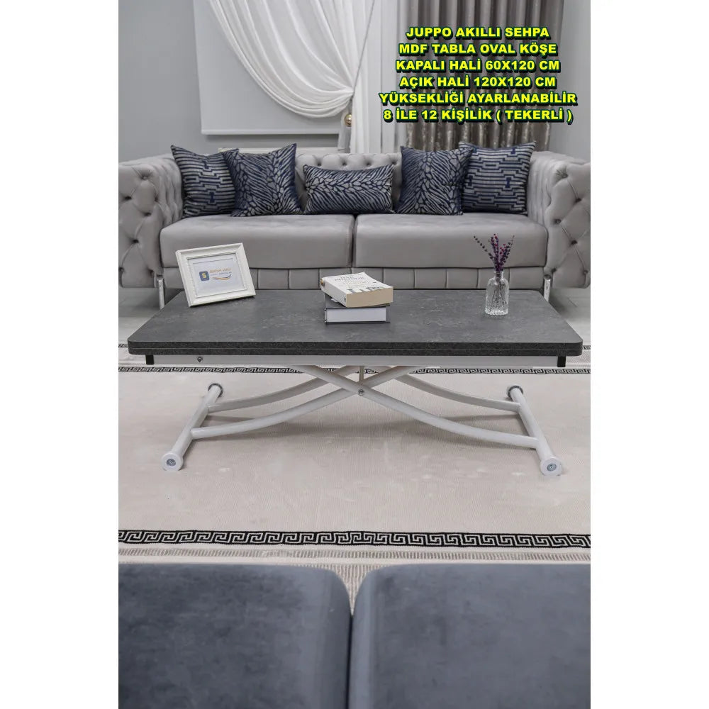 Juppo Üst Tabla Mdf Frezeli Antrasit Oval Köşe Alt Ayak Yuvarlak Beyaz İçe Kıvrım