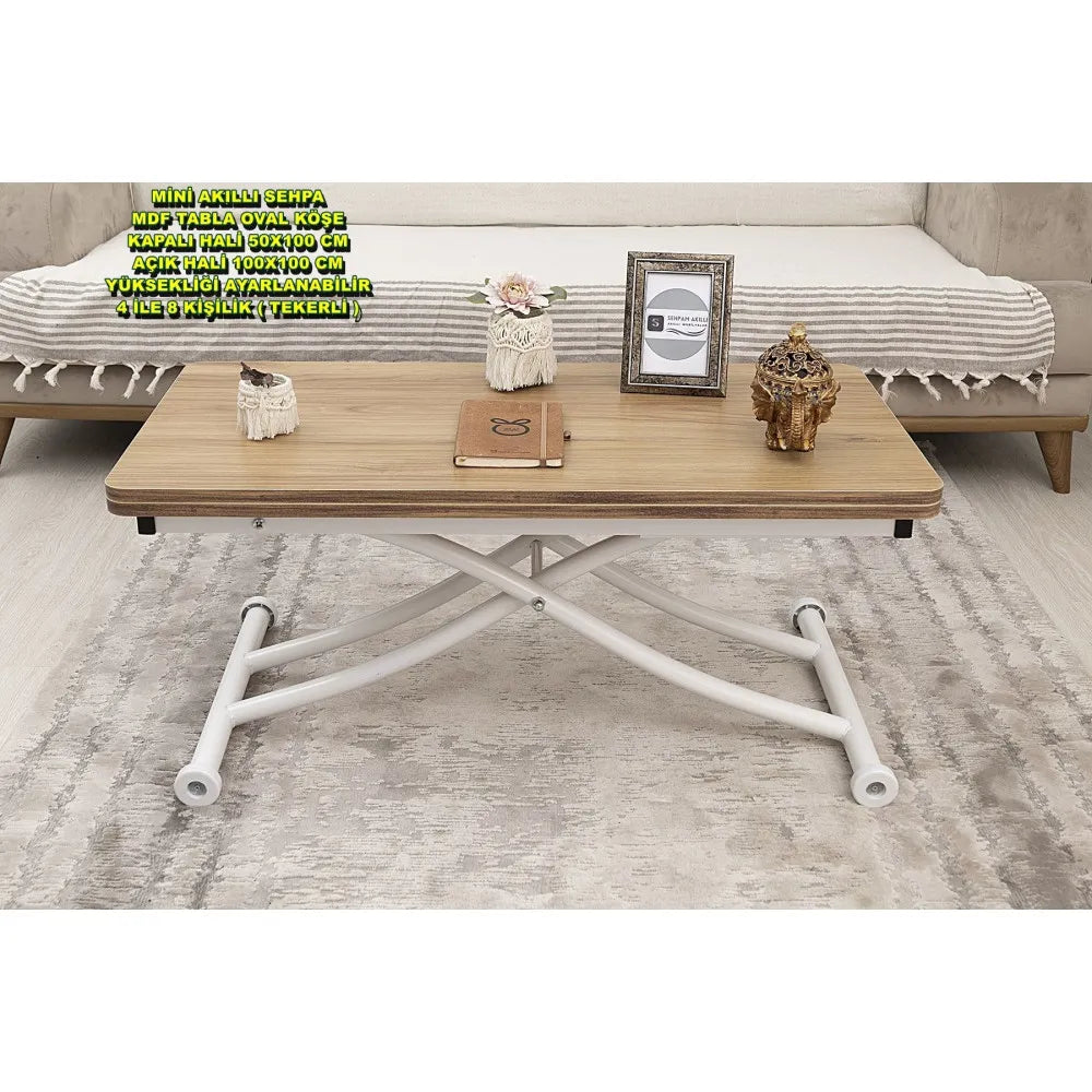 Mini Juppo İçe K Akıllı Sehpa Üst Tabla Mdf Katanya Oval Köşe Alt Beyaz Renk